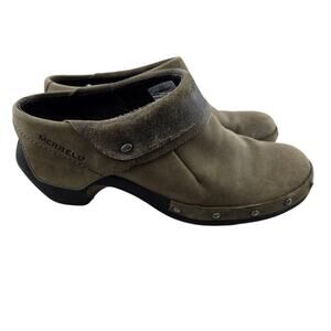 Merrell Shoes Womens 7 Drizzle Clogs Taupe Nubuck Leather Studded Slip On Casual